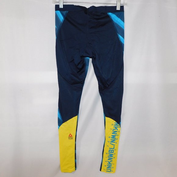 Reebok Crossfit Womens M Blue Yellow Train / Prepare For the Unknowable Tights - Picture 8 of 10